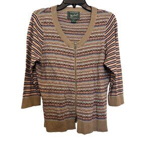 Woolrich Women’s Medium Zip-Up Lightweight Cardigan Multicolor Striped Pattern C
